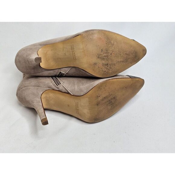 Zara Basic Beige Suede Ankle Boots Heels Studded Toe Womens Size 38/7.5 - Picture 7 of 8